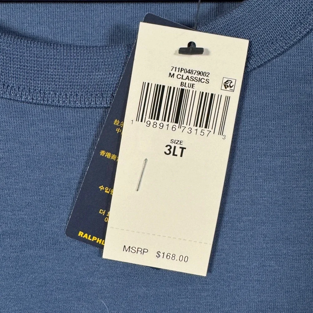 Polo Ralph Lauren Sweatshirt Mens 3XLT 3XL Tall Blue Crew Neck Spell Out $168